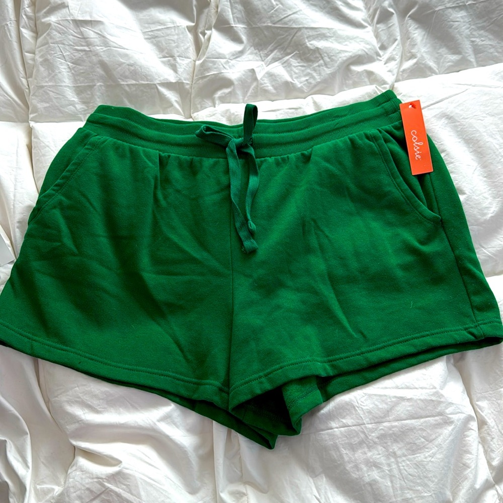 Colsie High Rise Elastic Waist Drawstring Pull On Shorts Green Womens L NWT 💚